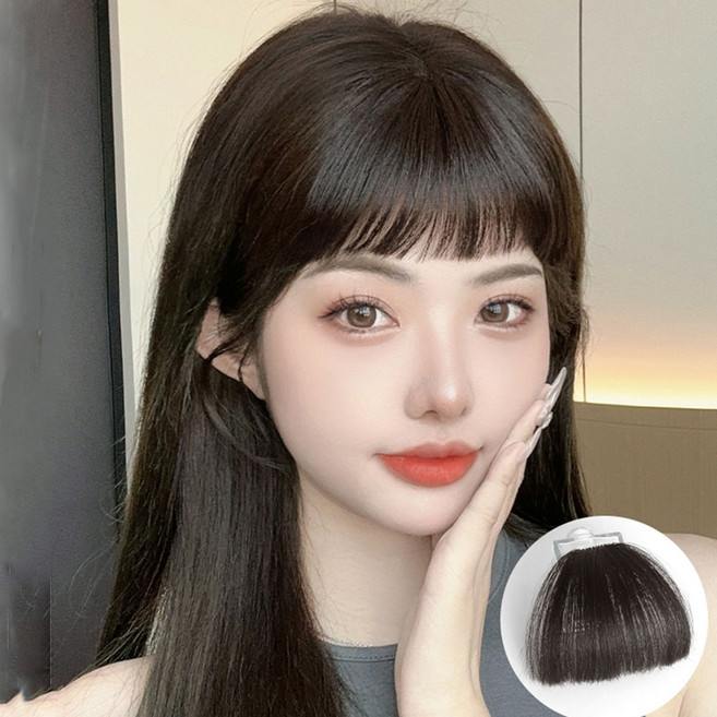 1P/2P 애교 일자 소프트 뱅 앞머리 가발 부분 헤어피스 웨이브 풀뱅, 내추럴브라운, 2개