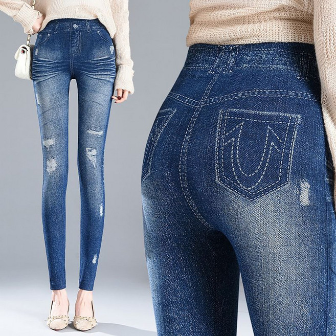 MOSAIRATION 여성 하이웨스트 기모 긴바지 슬림핏 신축성 외출용 데님 스타일 레깅스 Z0101502