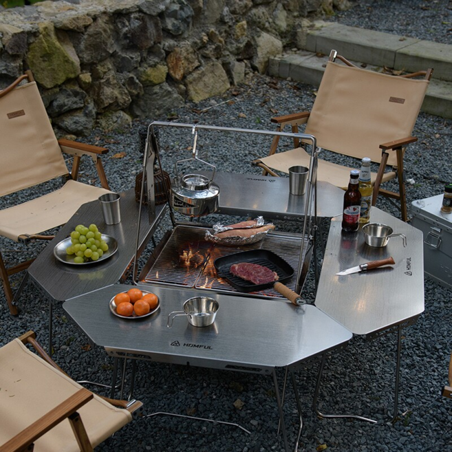 PICKLIFE 조합형 IGT 캠핑 테이블 알루미늄 합금 프레임 (바베큐그릴 화로 옵션), 블랙