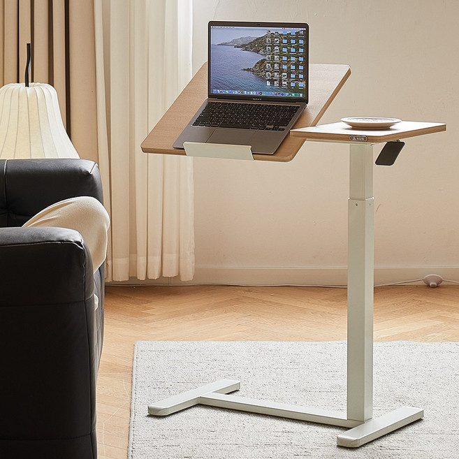 아우스 원목 FJ09 프리미엄 유압식 높이조절 각도조절 테이블 침대사이드테이블 쇼파사이드테이블 높이조절테이블 보조테이블 침실테이블, 내추럴