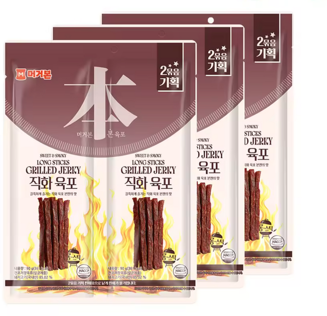 [G][머거본] 직화육포 180g(90*2봉 번들) 3봉(총540g), 180g, 3개