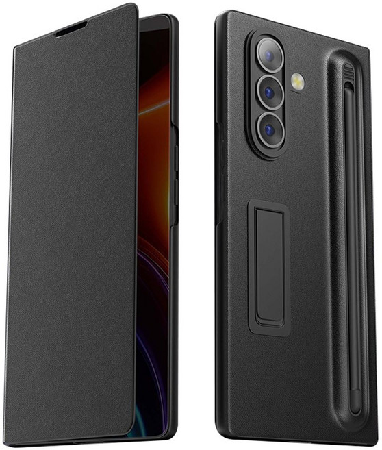 YINUO 갤럭시 Z 폴드 힌지보호 천연 가죽 거치대 케이스+with S펜