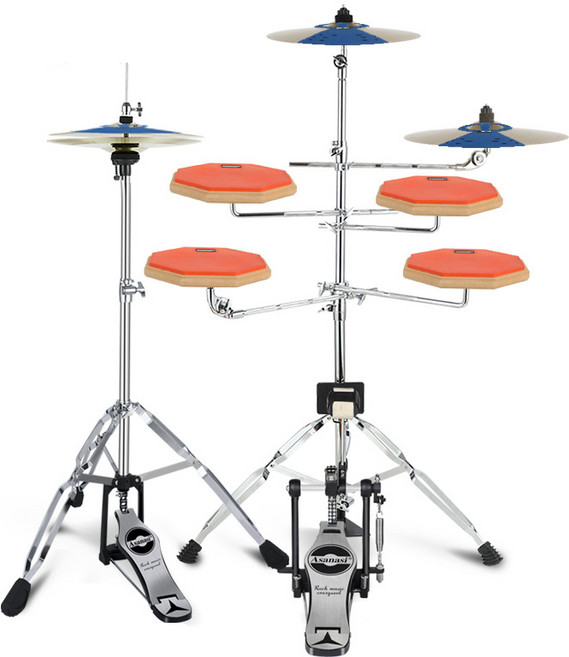 이스턴 코리아 드럼 패드 5기통 3심벌 구성 연습용 가정용 풀세트, 오랜지(OR), 1세트