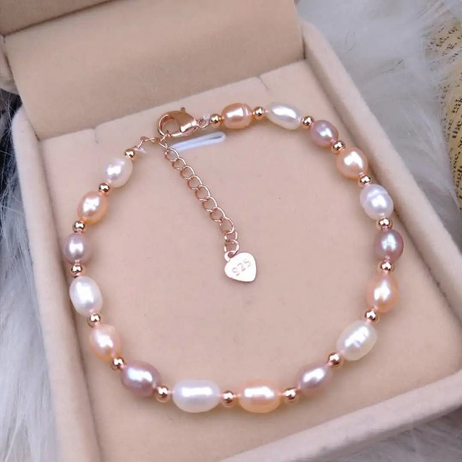 FANSYLI 담수 진주 팔찌 도금 진주 팔찌 20대 여자 팔찌 우정 팔찌 ins 핑크 진주 팔찌 여자친구생일선물 X2405M30