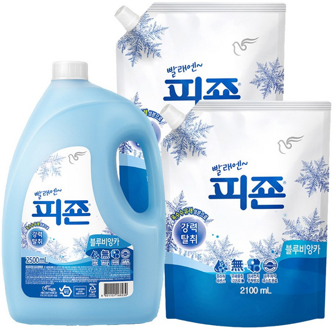 피죤 섬유유연제 강력탈취 4종 2500+2100+2100ml, 블루비앙카, 1세트