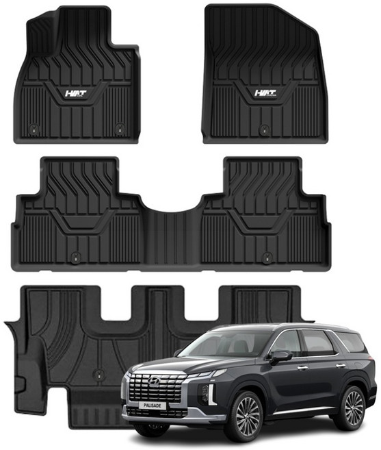 에이치엠티 TPE 자동차매트 풀커버 3D 바닥카매트, 현대, 팰리세이드7인승(1+2+3열)/FL공용(18년12월~), 블랙