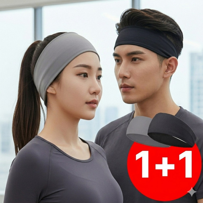 릴플로 스포츠 헤어밴드 땀흡수 편안한 착용감 남녀공용, 1개, 다크블랙+라이트그레이