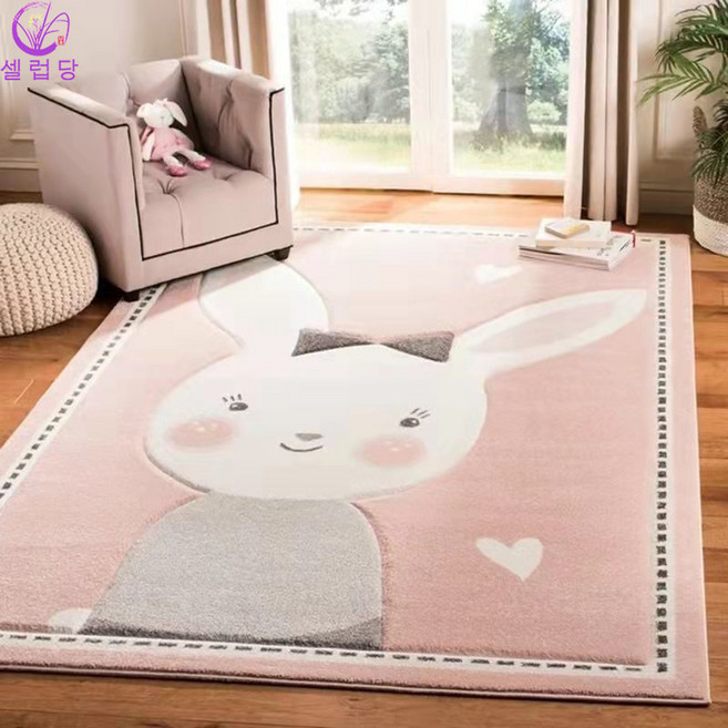 셀럽당 키즈 핑크 캐릭터 카펫 소녀 침실 침대 옆 귀여운 뽀글이 카펫 거실 카펫 도톰 카펫