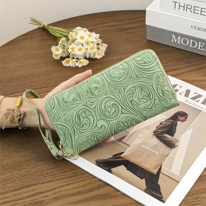 Skyciky 여성 롱 지갑 심플 디자인 지퍼형 대용량 손목 스트랩 휴대폰 클러치 OO1227