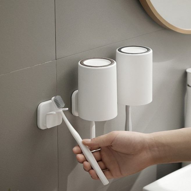 리블리홈 무타공 2구 칫솔걸이 양치컵걸이 칫솔치약꽂이, 양치컵, 1개