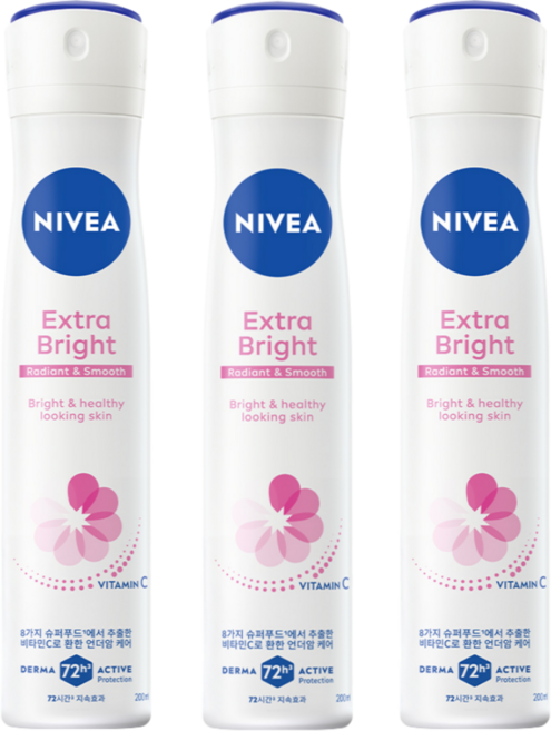 니베아 데오드라트 스프레이 엑스트라 브라이트, 200ml, 3개