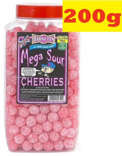 200g 바넷츠 메가 사워 체리 세상에서 가장 신사탕 Barnetts Mega Sour Cherries, 1개