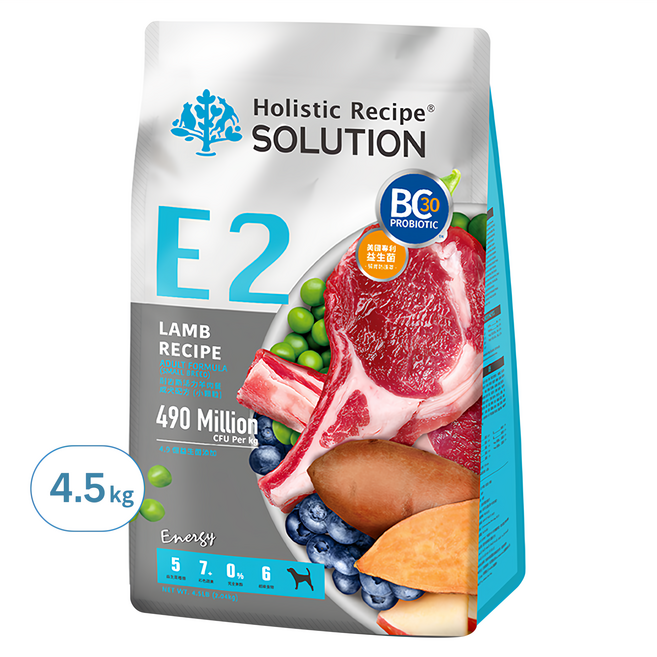 Holistic Recipe SOLUTION 耐吉斯 成犬配方小顆粒無穀乾糧 E2, 4.54kg, 1袋, 活力羊肉餐