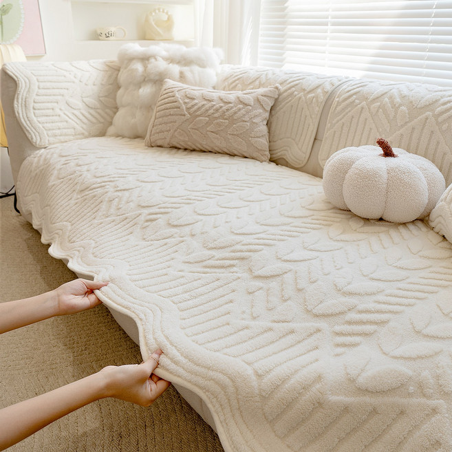 FEIFAN 두꺼운 미끄럼방지 면벨벳 극세사 겨울 소파패드 4인용