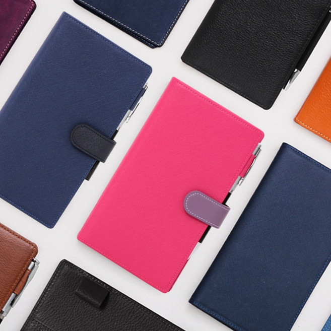 [2025년 속지] 마뜨 사피아노 소가죽 이니셜각인 48절 6공 플래너 미니 다이어리 커버 핫핑크+연퍼플 D72051, 겉면, 한글+숫자 두줄각인