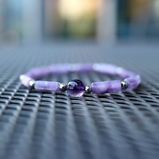 오아시스 주얼 만사형통 천연 자수정 팔찌 호안석 원석 건강운 성공운 행운 탄생석