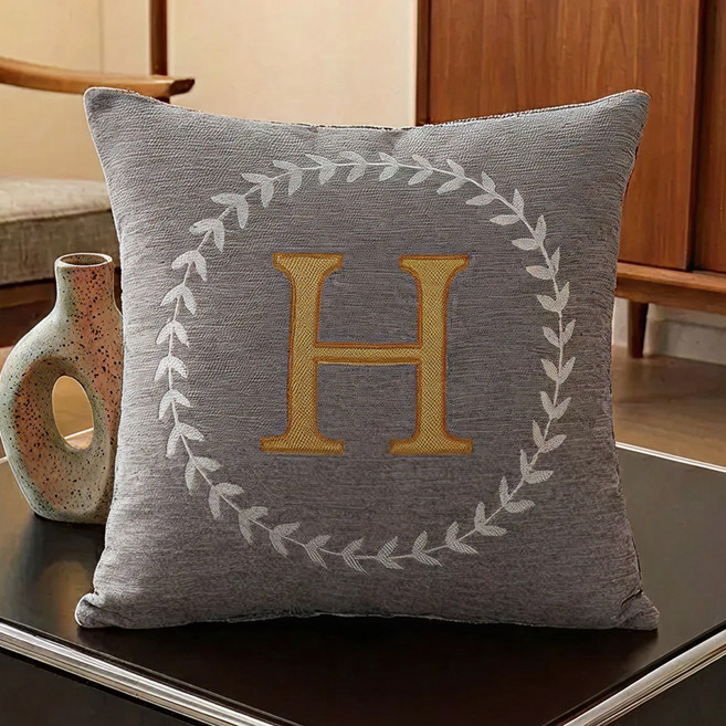 서플라이랩 H월계수 레터링 셔닐 쇼파쿠션 국산솜 포함, 5그레이