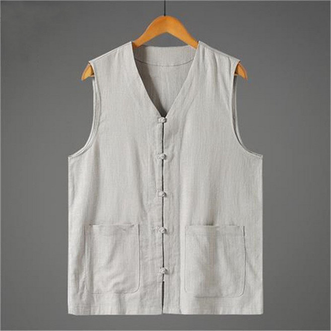 얇은 양상복 생활한복 넉넉 빅사이즈 린넨 재질 남성 조끼 린넨 재질 스타일 남성 조끼 여름 시원 민소매 조끼 바람막이 아우터
