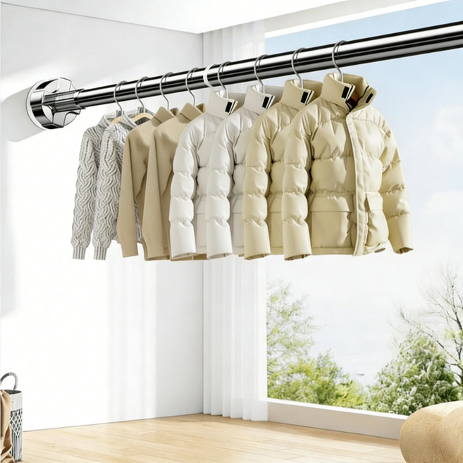 신축식 스테인리스 빨래걸이 자유조절 벽걸이 다기능 빨래걸이무게버팀 강력 지지, 스테인리스 신축 범위