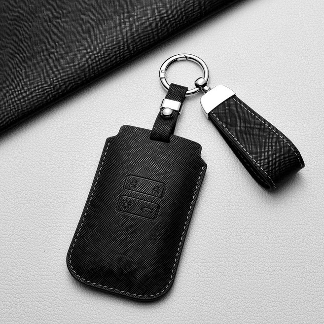 렌삼 키케이스 프라다 가죽 디자인 고급 방scratch 방마모 / QM6 QM5 SM6 SM5 SM3 XM3 클리오 아르카나 호환 키커버, 르노 Ab 타입, 매트 블랙