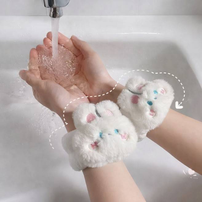 귀여운 토끼 세안 방수 슬리프 손목밴드, 1개, 화이트