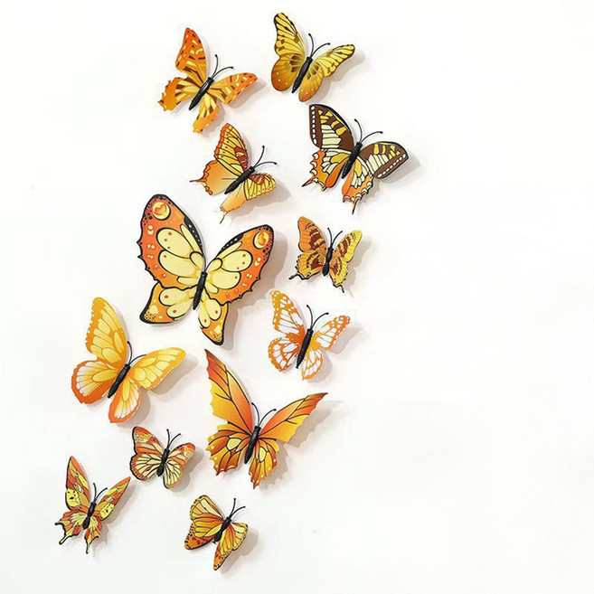 미즈코스 2set 12p 자석부착 입체 나비 포인트 스티커 3d 벽지 데코 아이방 벽장식, 노랑