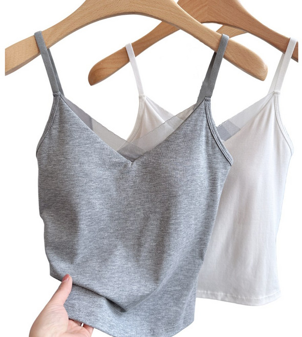 젬버트 레이스 브이넥 캡내장 레이어드 이너 끈나시 2장세트