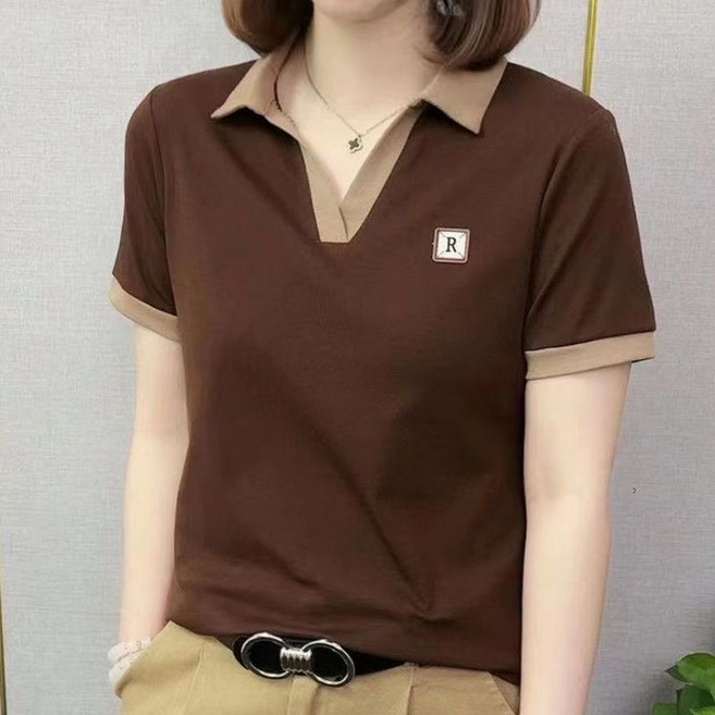 중년 여성 빅사이즈 폴로넥 반팔티 여름 냉장고 엄마룩 캐주얼 패션 터틀넥 카라 셔츠 루즈핏 스판 골프웨어 아우터 상의
