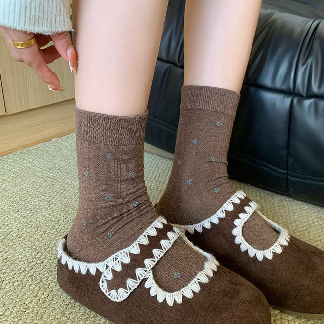 Paipaidx 여성 심플 플라워 도트 중목 양말 부드러운 착용감 조임 없는 데일리 양말 3족 세트