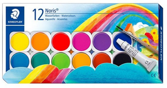 스테들러 수채화 고체 물감 12색 팔레트 붓 일체형 초등학생 학용품, 단품
