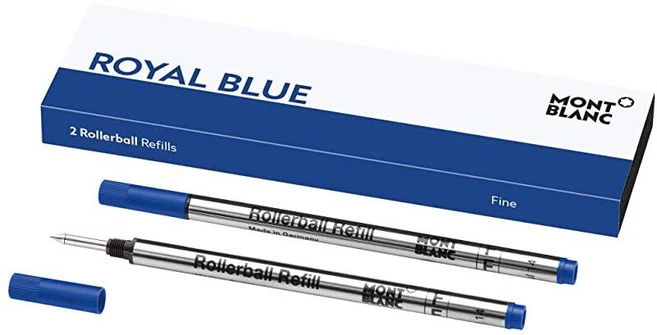 Montblanc 롤러볼 리필 (M) 미스터리 블랙 105158 - 몽블랑 및 파인라이너 펜용 빠른 건조 펜 카트리지 2개 282271, F, 로열 블루 - 쿠팡