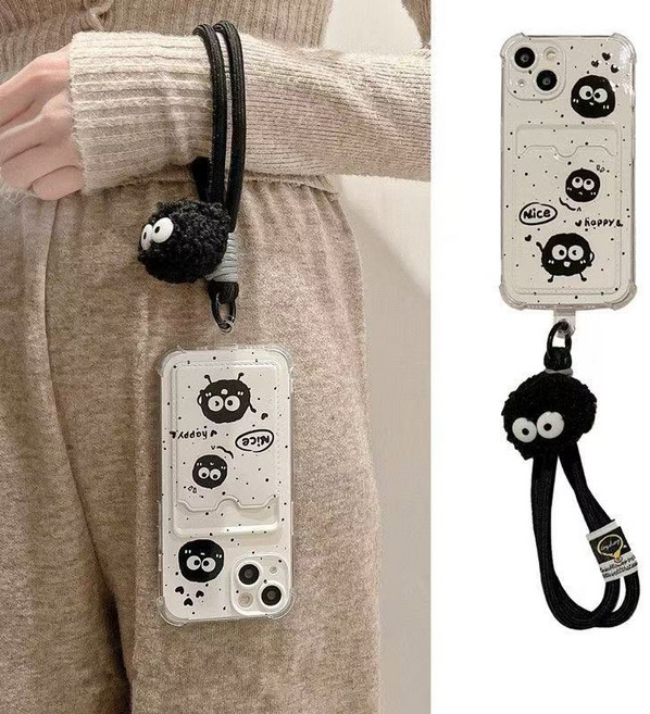 귀여운 숯검댕이 먼지 갤럭시 카드수납 케이스 인형 스트랩 세트 실리콘 범퍼 D556