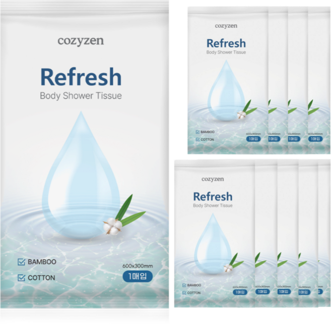 코지젠 물없이 간편 3중케어 특대형 바디 샤워티슈, 10개, 1개입