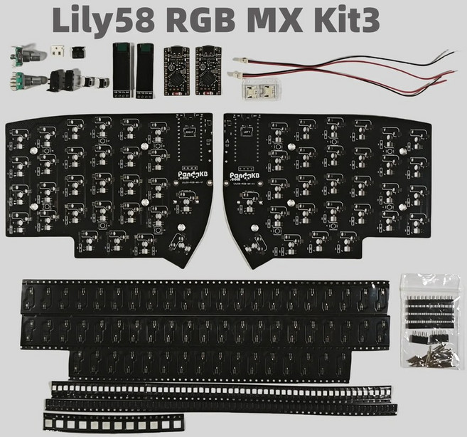 Lily58 분할 키보드 소재 커스텀 인체공학 Rgb Mx Pcb 키트 게임용 MX 스위치용 액세서리 세트, lily58 kit3, 1개