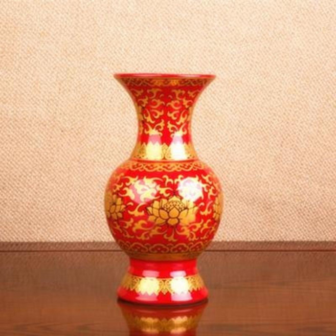 唐彩 陶瓷蓮花花瓶 描金 觀音 供佛 佛堂用品, 8寸高21cm/個, 1個