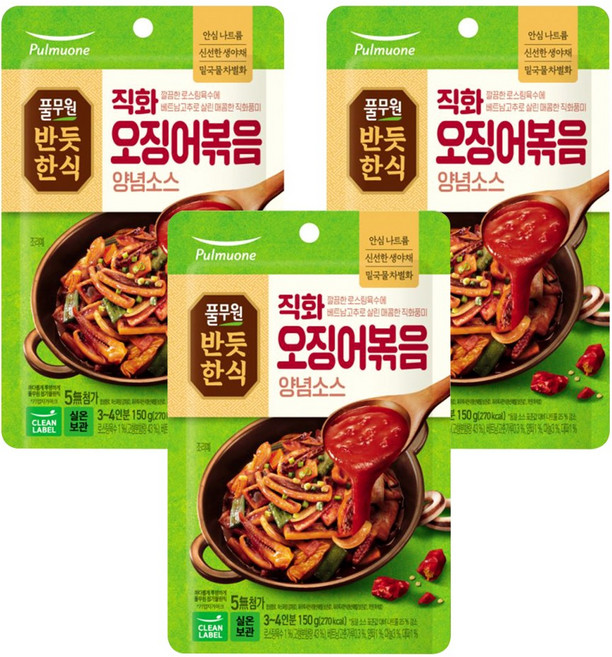 반듯한식 풀무원 직화 오징어볶음 양념소스, 150g, 3개