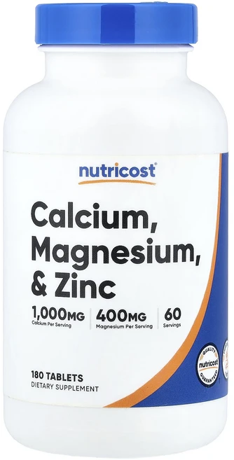 단백질 비타민 철분 마그내슘 칼슘 Nutricost 칼슘 마그네슘 & 아연 180정 고루고루섭취해주세요, Nutricost 칼슘 마그네슘  아연 180정, 1개 - 쿠팡
