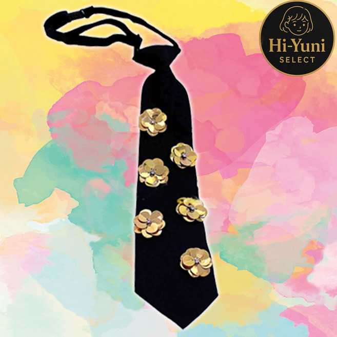 하이유니 [긱시크룩] 글로시플라워 블랙 패션 클립 넥타이