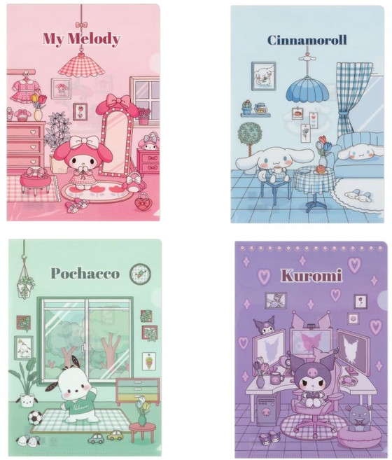 산리오 ROOM L자홀더파일, 시나모롤+쿠로미+포차코+마이멜로디, 1세트