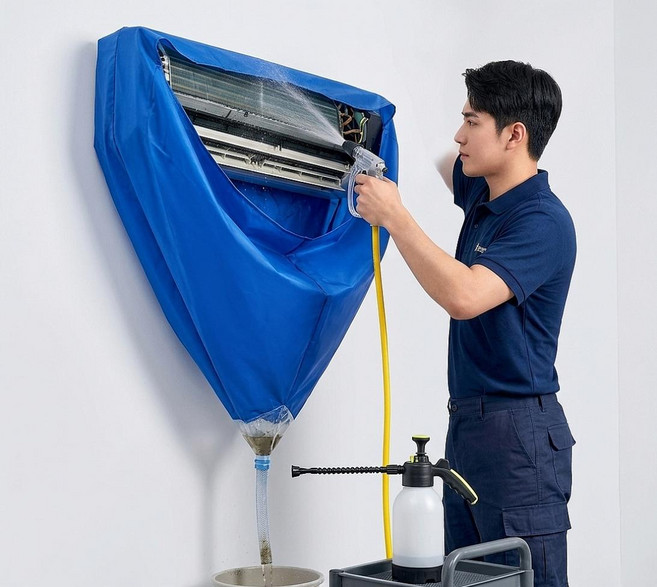 금보 벽걸이 에어컨 청소 방수 가대 커버 셀프 에어콘청소, 옥스포드 원단 S(2.4M이내)