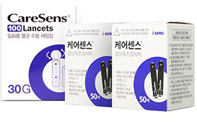 케어센스 혈당측정검사지 50매입 x 2개 + 케어센스 채혈침 100개입 세트, 케어센스 혈당측정 세트