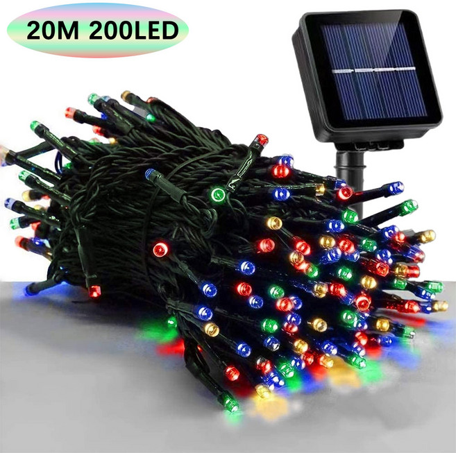 KELAKE 태양광 조명줄 야외용 정원등 LED 트리등 아웃도어 방수 22m 200Led, 컬러 조명
