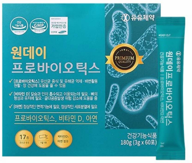 원데이 프로바이오틱스60포 유산균 아연 비타민D 함유, 180g, 1박스