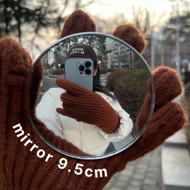 바로유즈 휴대용 볼록거울 여행 셀카 촬영용 9.5cm, 메탈실버L, 1개