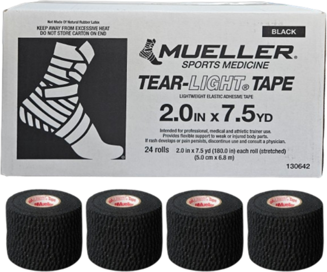 Mueller 뮬러 티어라이트 블랙 스포츠 테이프 테이핑 압박 고정 붕대 중약지 훅그립 리프팅, 4개