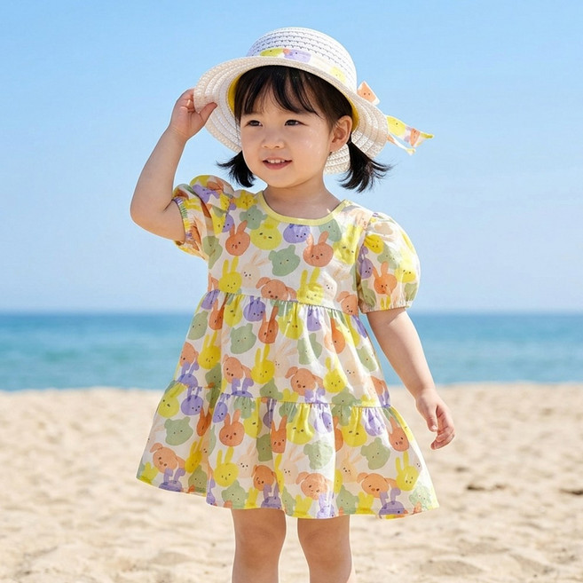 몽실이 래빗반팔 원피스 모자세트