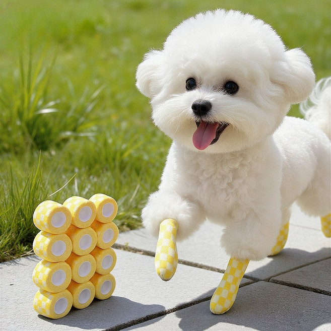 강아지 일회용 신발 옥외 붕대신발, 12개, 노란색