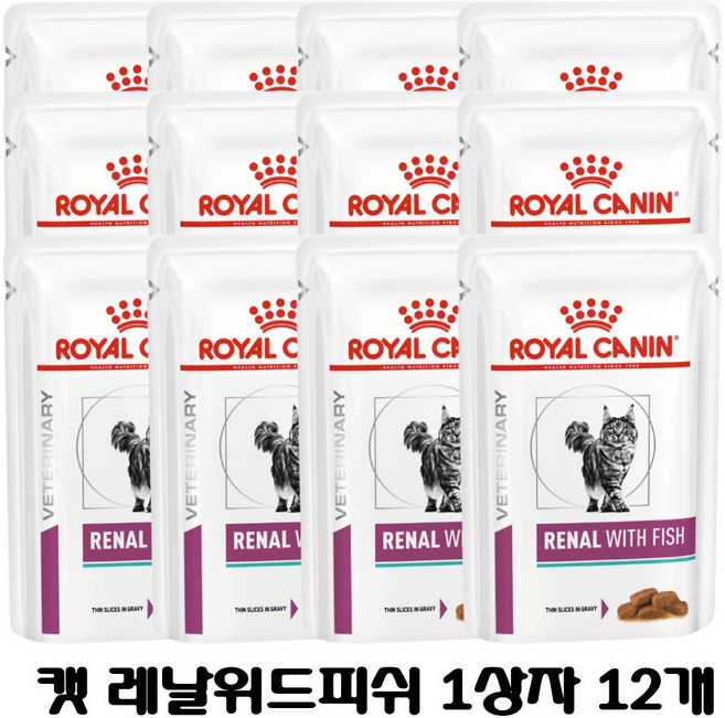 로얄캐닌 캣 레날 위드 피쉬 파우치 1박스 요로 결석증, 혼합맛, 1.02kg