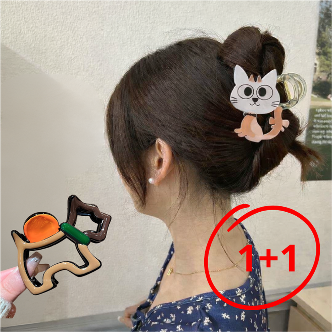 귀여운 고양이 멍멍이 캐릭터 집게핀 올림머리용 데일리 헤어악세사리