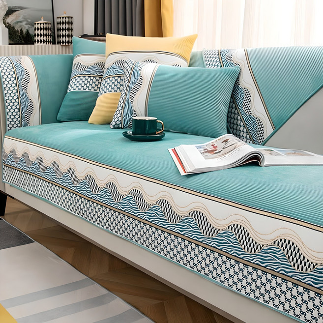 나블리박스 촉감좋은 소파패드 웨이브 쇼파커버 논슬립 토퍼 인테리어 미끄럼방지, 그린, 1개